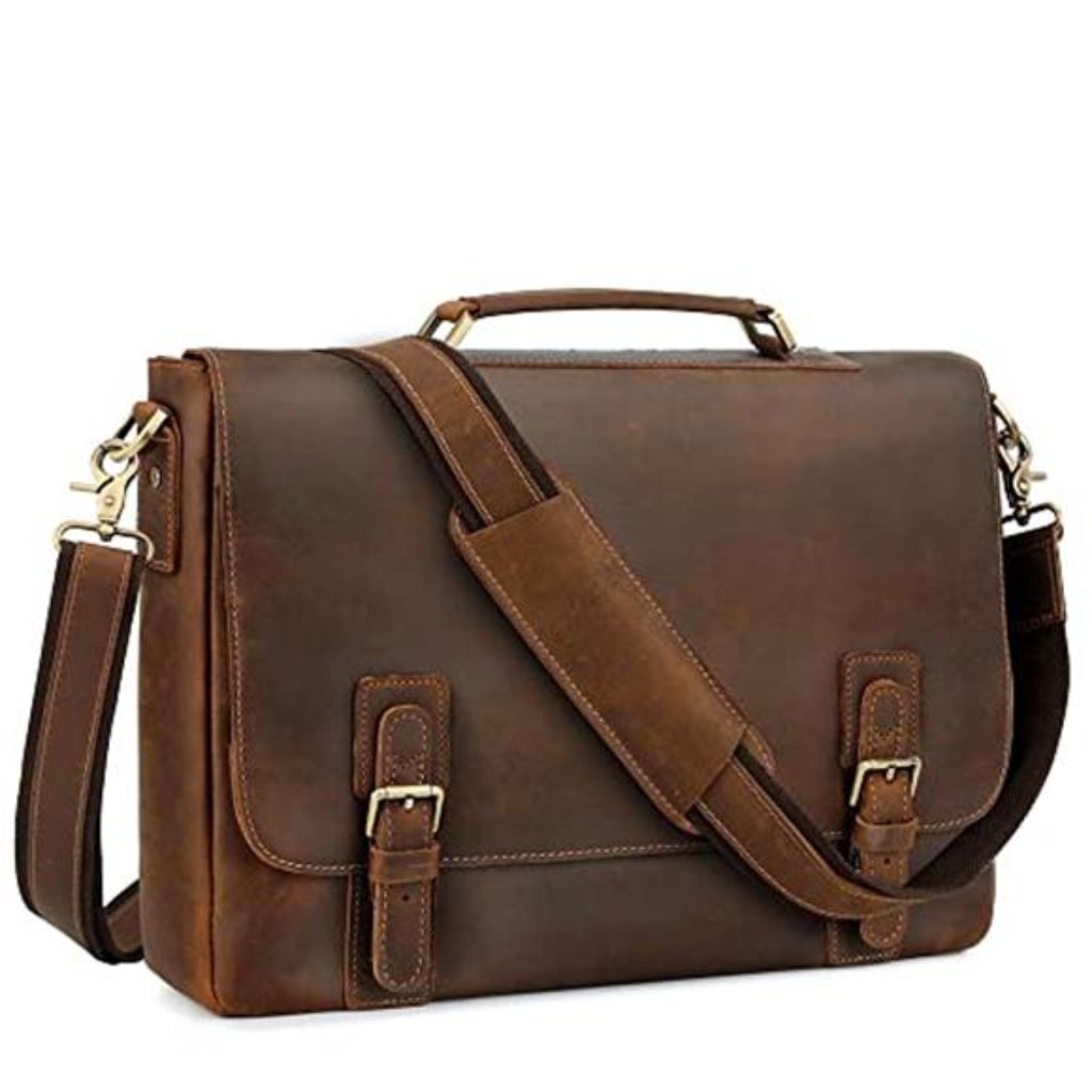 Men's Leather Satchel Briefcase, 15.6" Laptop Messenger Shoulder Bag Tote